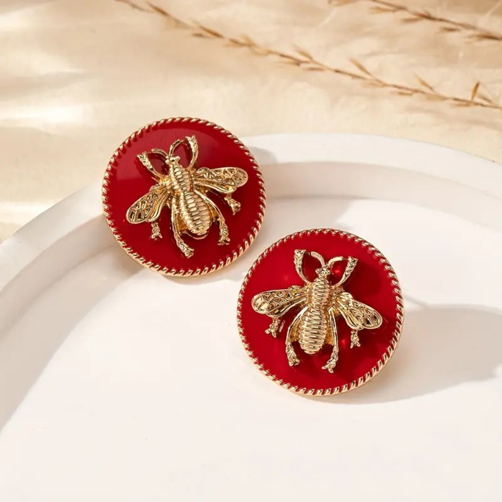 Gold plated Bee Red Earrings